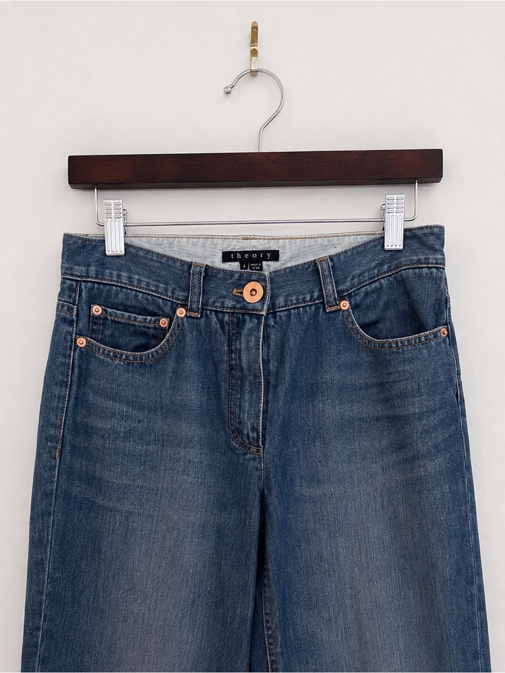 Theory Wide Leg Jeans Size 4 Blue Denim High Rise - Picture 4 of 8